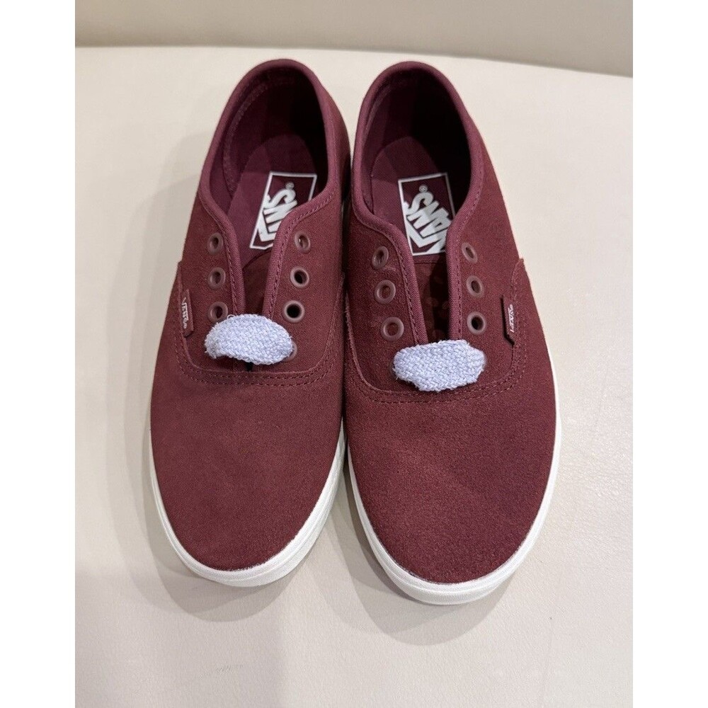 Vans Authentic Lo Pro Burgundy Suede Fat Laces Halogen Blue Women’s Size 6